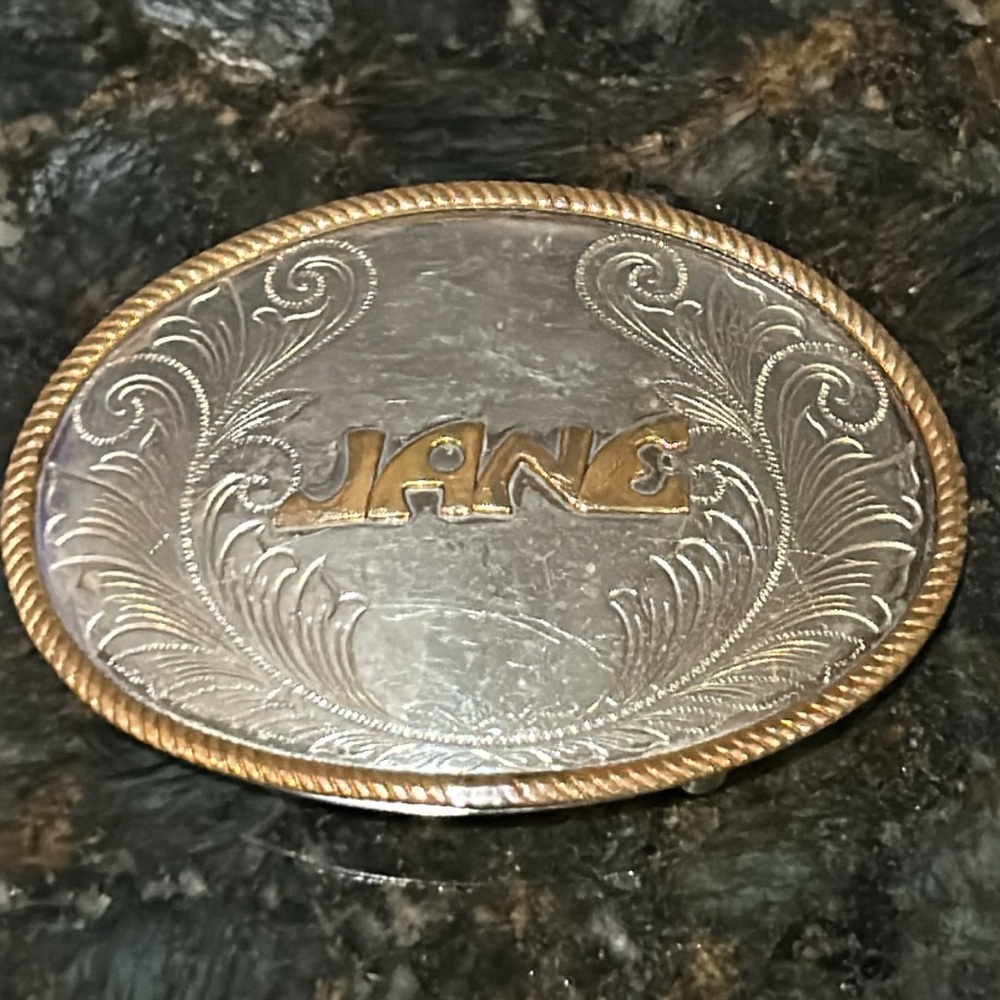 Customized Large German Silver Belt Buckle with Rope Edge JANE